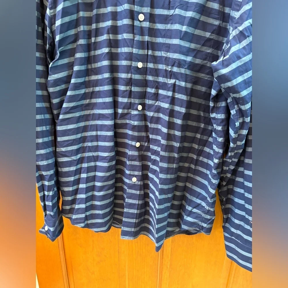 J.Crew Men’s Lightweight Cotton Striped Blue Button Down Shirt Size Large